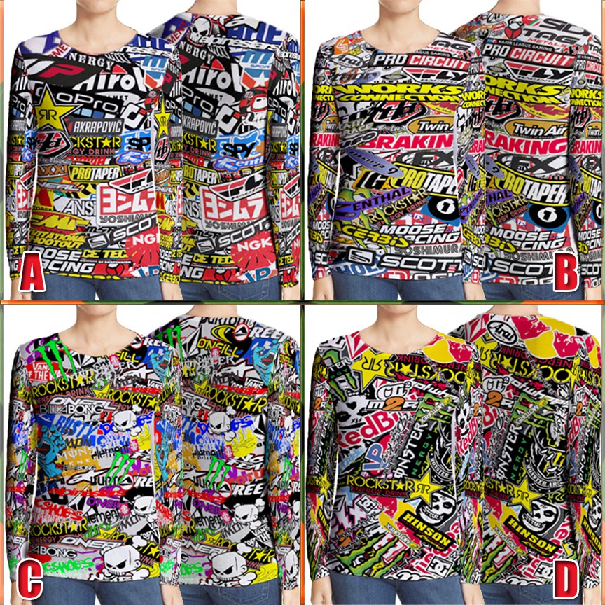 MX Racing Stickerbomb Motocross Kaos Balap Tshirt Motor Trail Jersey Unisex T-SHIRT