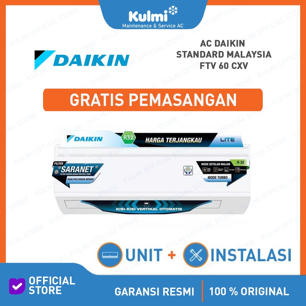 AC DAIKIN FTV-60CXV  2,5PK + PASANG DAIKIN FTV 60 CXV 2,5 PK  AC SPLIT Non Inverter