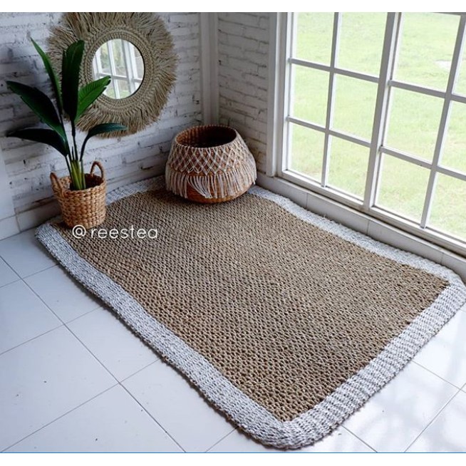 Rug anyaman Karpet Seagrass Kotak Natural/ karpet anyam
