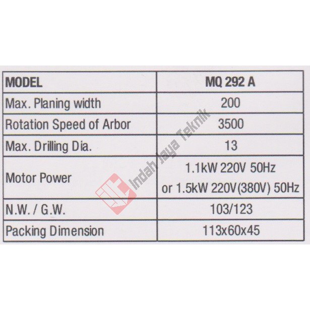 Bench Planning Multifunction Oscar MQ-292 / Mesin Kayu Multi Fungsi