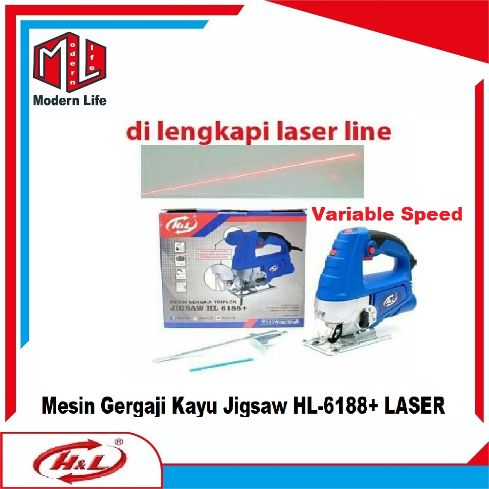 Mesin Gergaji Jigsaw Potong Triplek HL 6188+ Laser Variable Speed