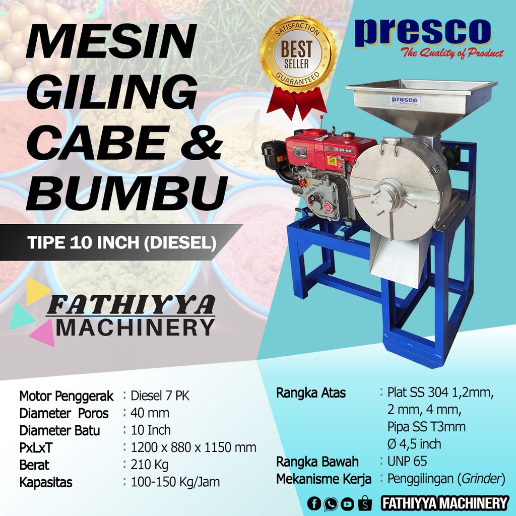 Mesin Giling Cabe dan Bumbu 10 inch Presco