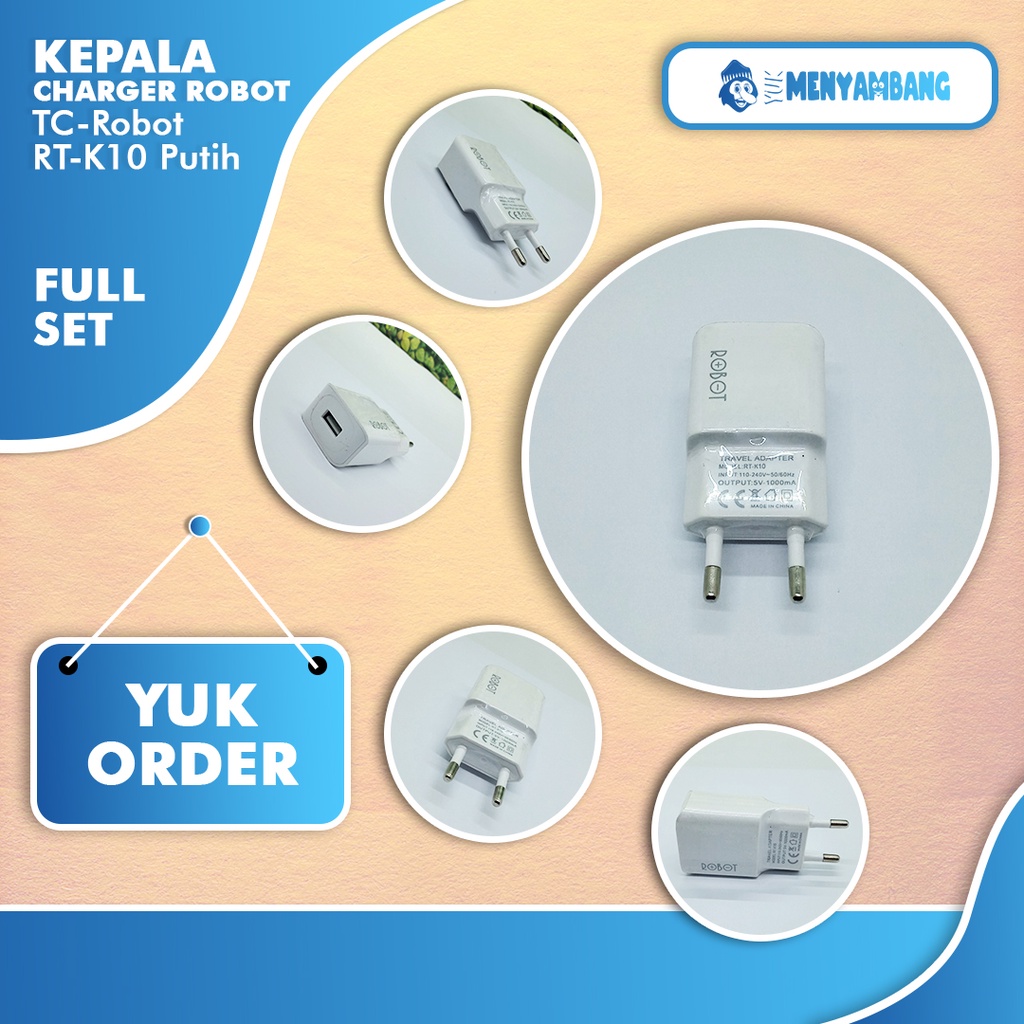 42125 | TC-Robot RT-K10 Putih | Kepala Charger Robot RT-K10 Single Output 1A