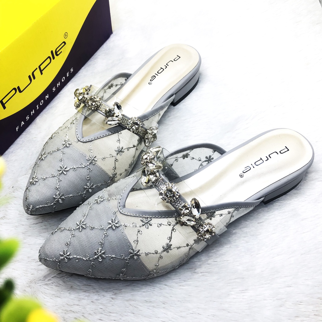 Sandal Brukat Flat Shoes Wedding Wanita Valerina Series Purple Original Big Size Lokal