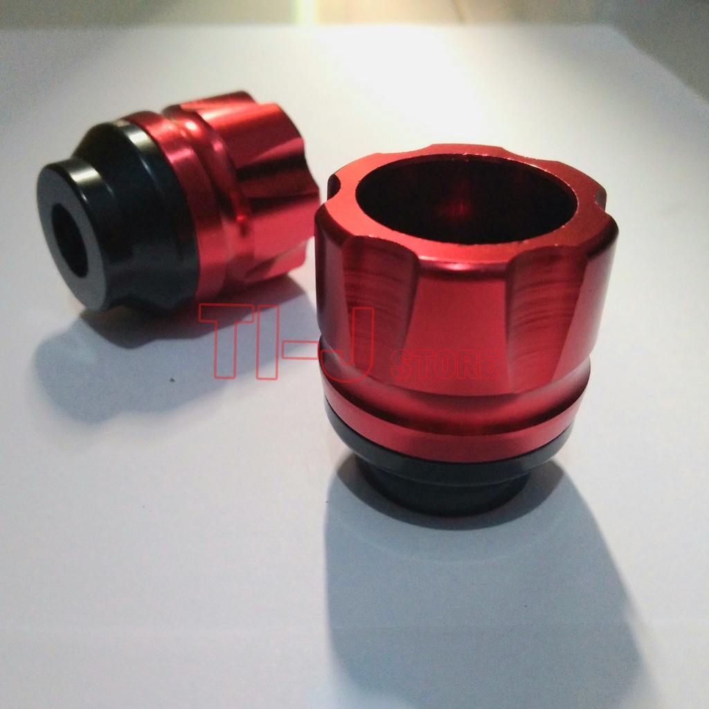 sepasang jalu as roda depan full cnc model corong warna merah, biru, gold