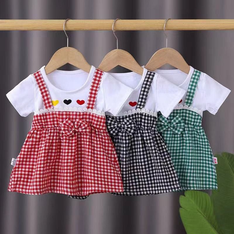 (0-4 Tahun) Dress Anak import overall pita salur kotak /Baju Bayi Perempuan 100% KATUN PREMIUM QUALITY IMPORT