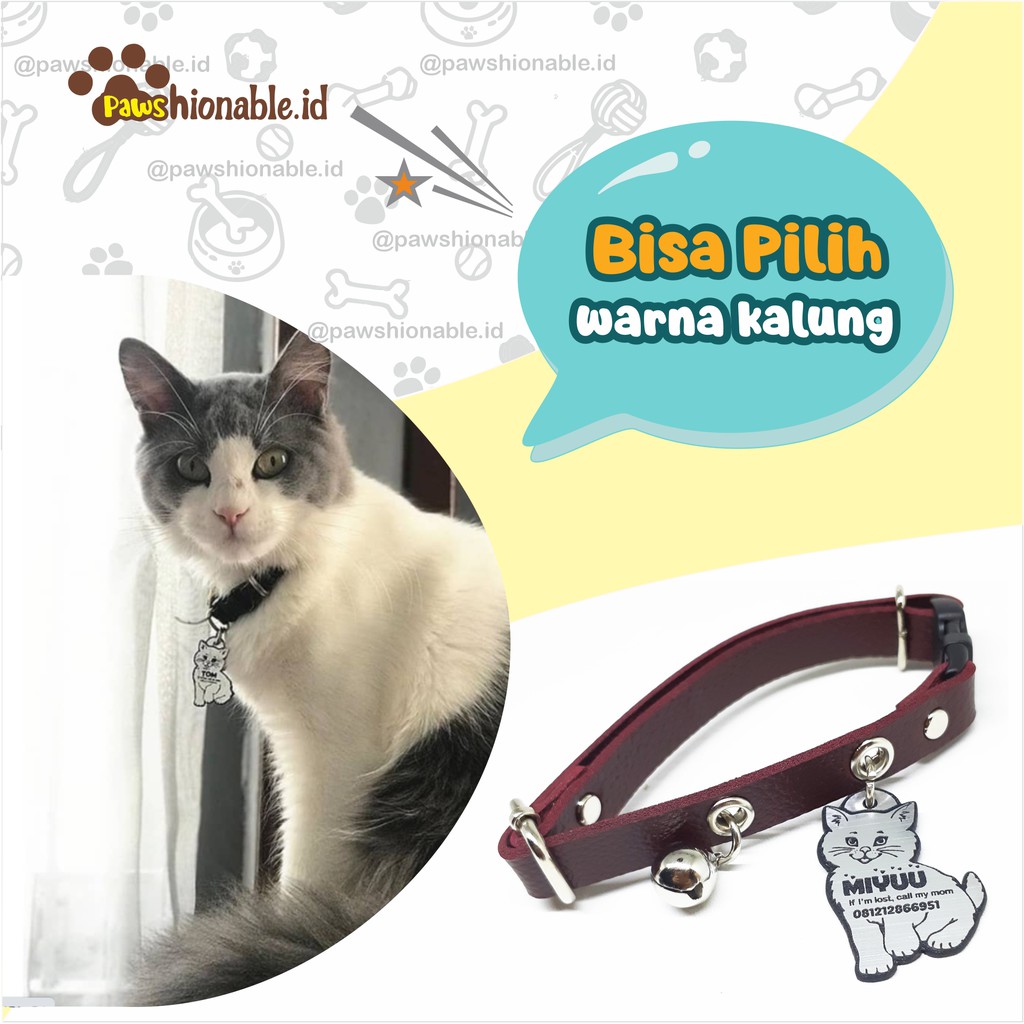 K02 - Kalung Custom Nama Kucing PU Leather/Kulit Sintetis