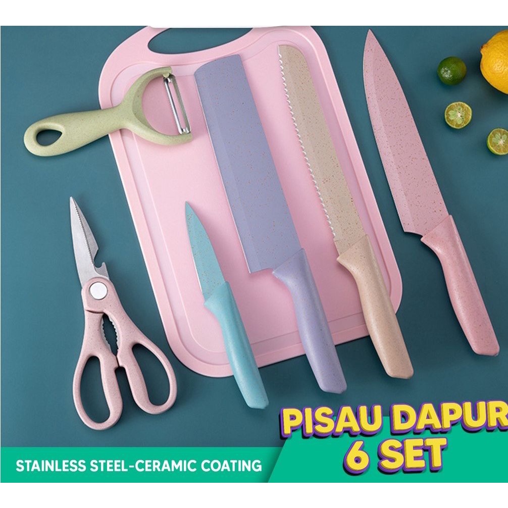 Pisau Set Dapur Stainless 6in1 LENGKAP /  Knife Stainless Steel Anti lengket High Quality