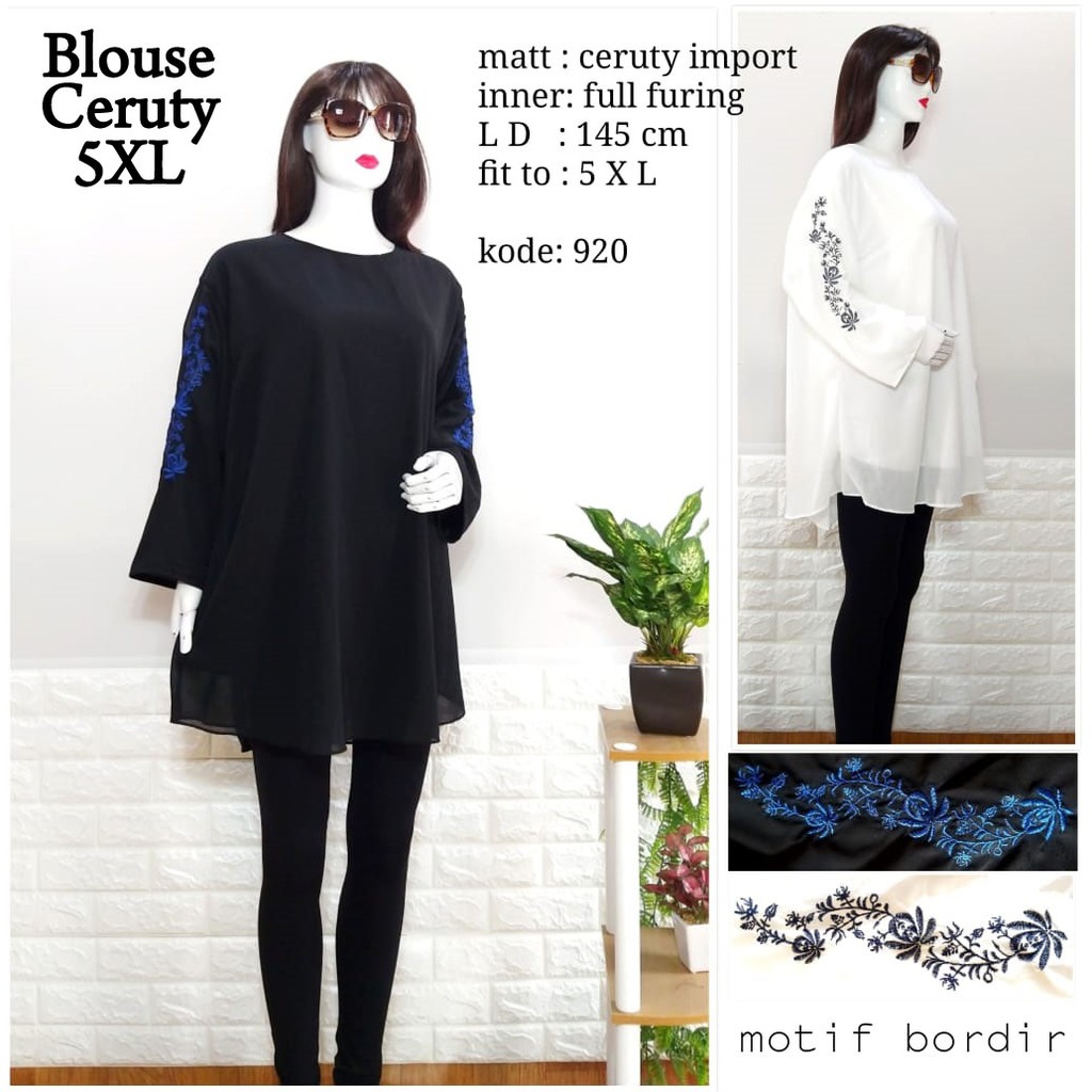 BIGCLO Baju Super Jumbo Blouse Ceruty 5XL Atasan Wanita 