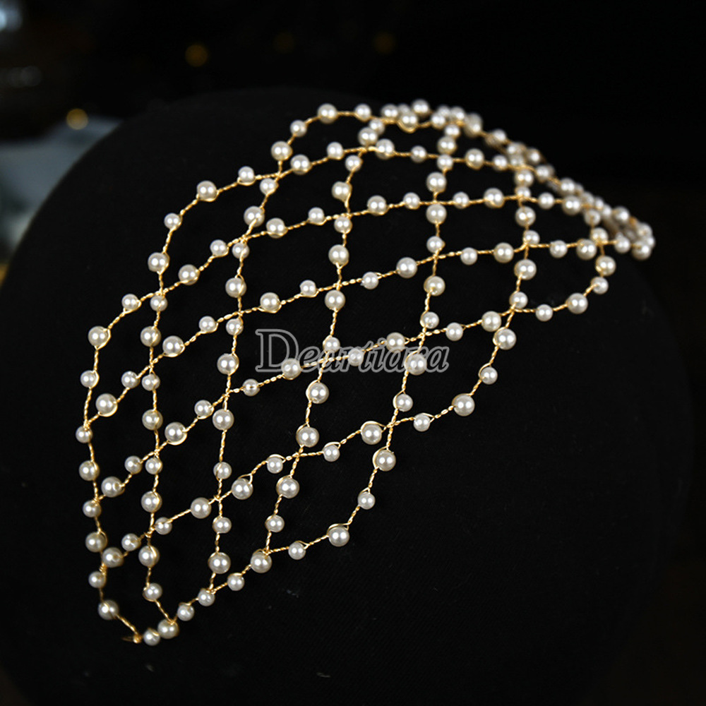 New Mesh Bridal Pearl Hairband Headdress, Wedding Dress Accessories, French Elegant Bridal Jewelry