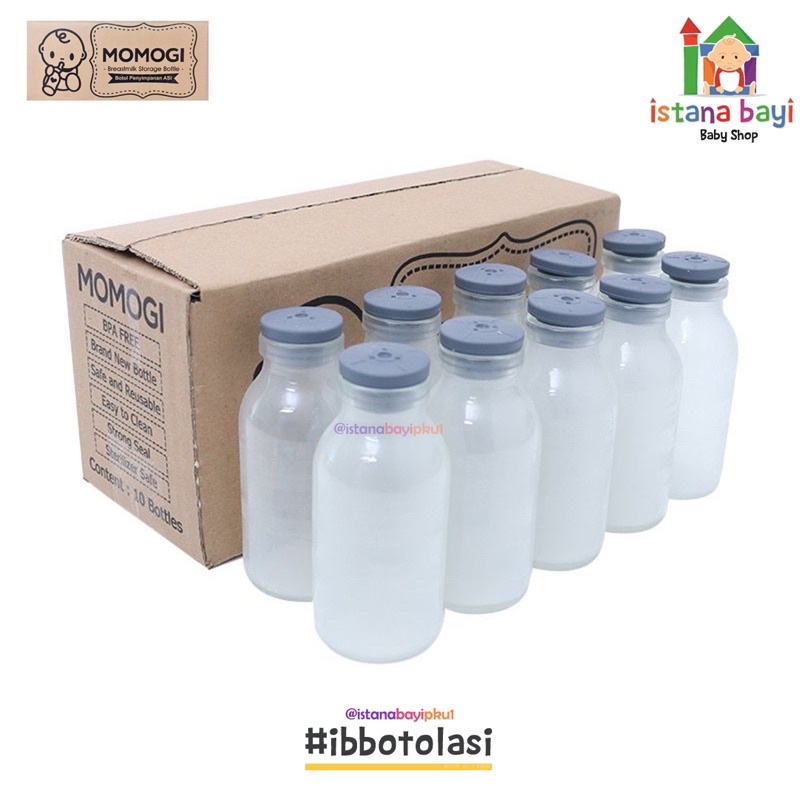 MOMOGI Botol Asi Kaca 10pcs FREE BUBBLE WRAP 1 LAPIS - kantong asi