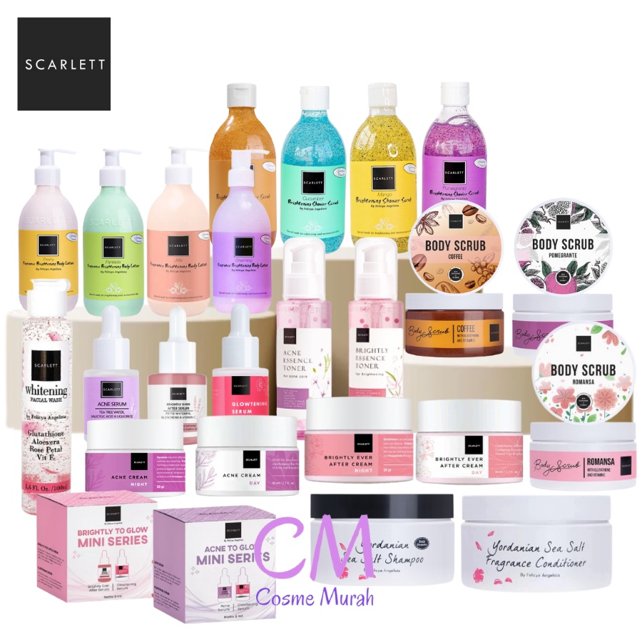 CM ✨ SCARLETT Whitening Body Lotion Shower Body Scrub Serum Facial Wash Cream Shampo Conditioner