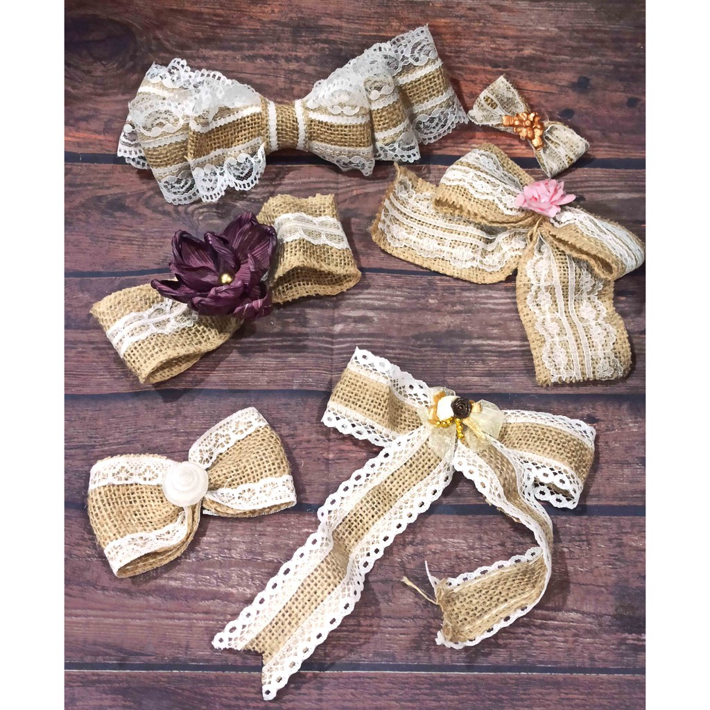 

Aneka Aplikasi Pita Goni Lemas Renda Siap Pakai Lacy Burlap Bowtie