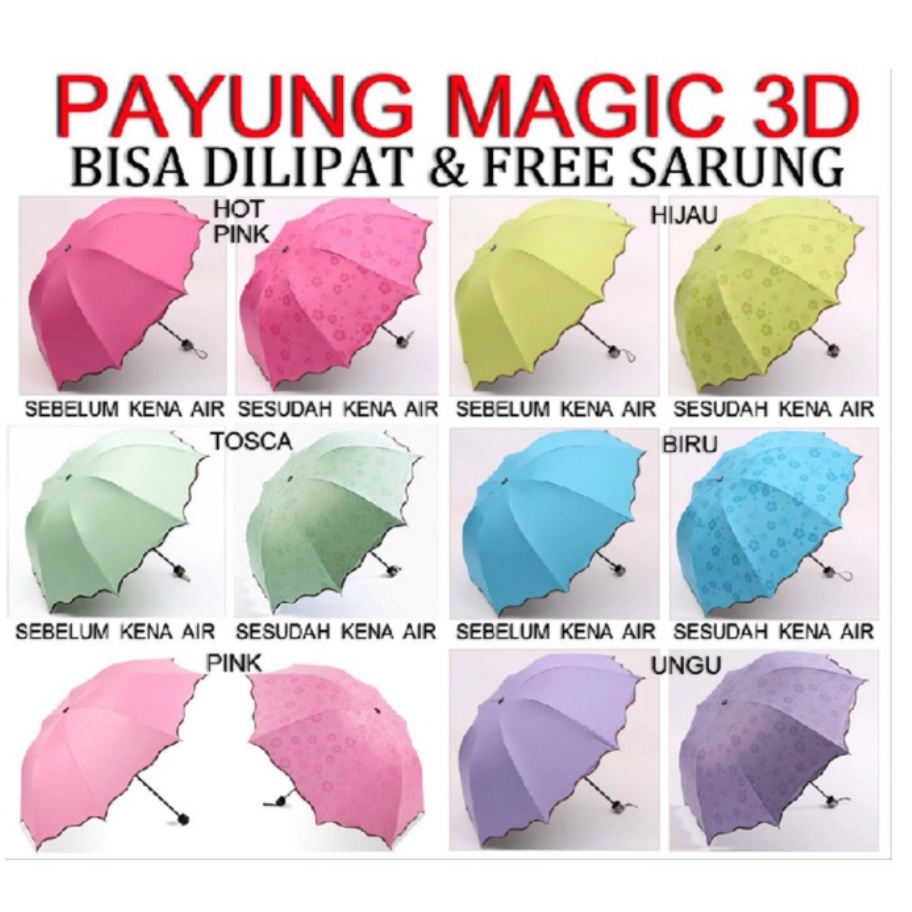 PAYUNG MAGIC UMBRELLA 3D Free Sarung Payung  / Payung Hujan dengan Motif yang Muncul ketika Basah