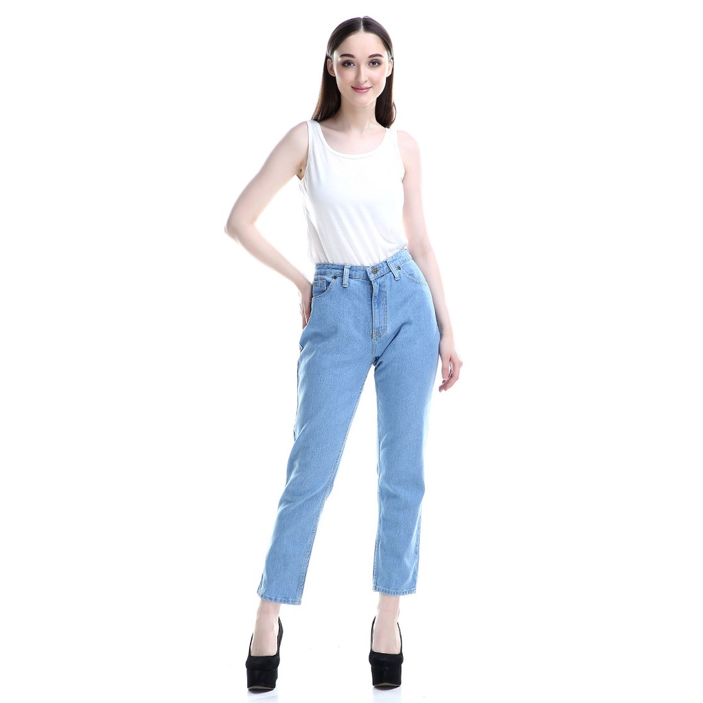 Dazina Celana Boyfriend Jeans Tebal Wanita - Ice blue