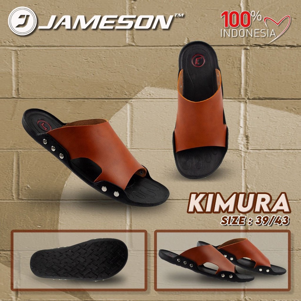 Sandal slop pria slim Jameson Kimura model tres terbaru bahan kulit  / Sandal slop tres pria kokoh (39-43)