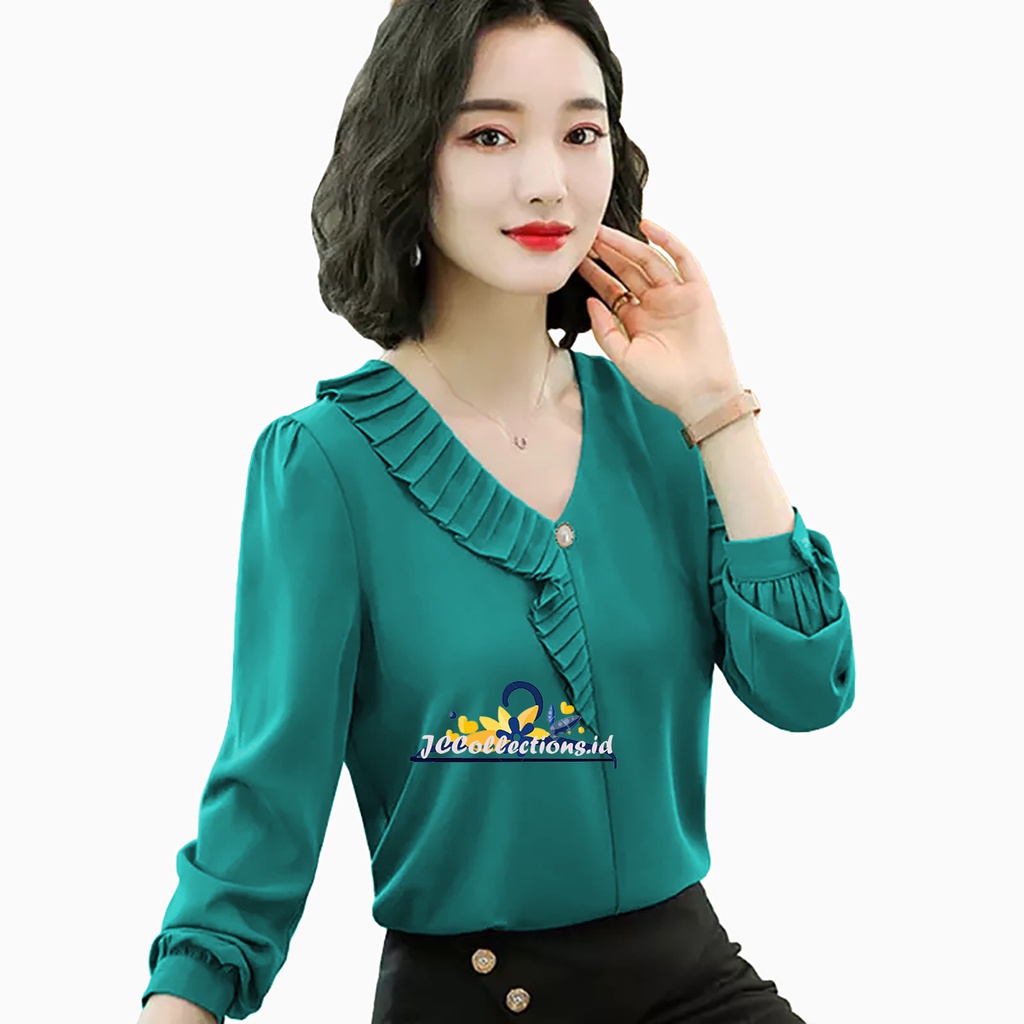 Blouse Lengan panjang Wanita Gaya Korea variasi leher Model Terbaru Ferlinn - JCCollections