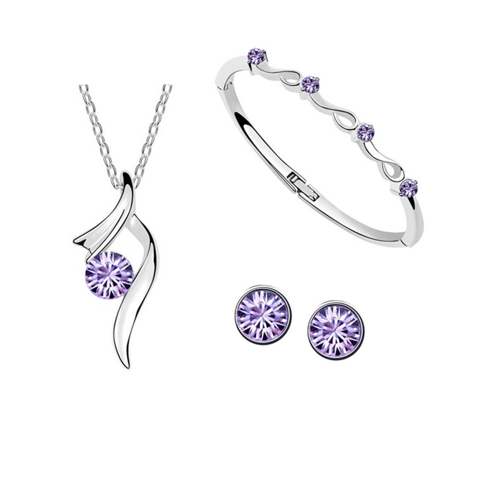 Hu Hu Hu Hu Hu Alat Bantu Pasang Kacamata♡ Set Perhiasan Kalung Anting Gelang Berlian Imitasi Lapis Silver Untuk Pengantin