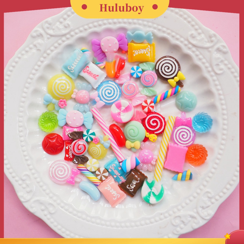 Huluboy Huluboy♡ 30 / 50 / 100 Pcs Ornamen 3D Bahan Resin Akrilik Bentuk Permen Untuk Dekorasi Manicure