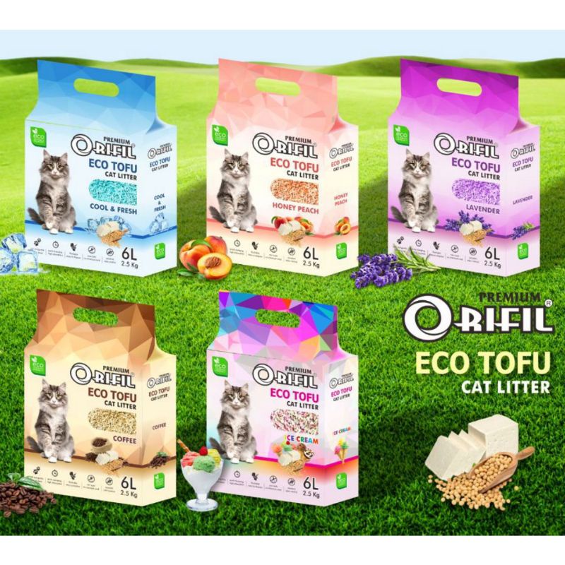 Pasir Kucing Gumpal Orifil Eco Tofu 6LT - Tofu Clumping Cat Litter - 6 Litter