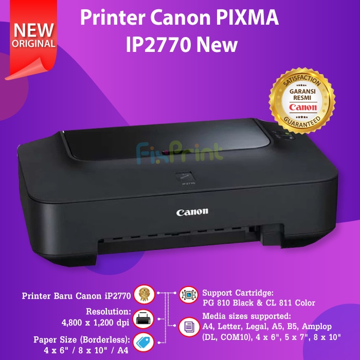 Printer Canon PIXMA iP2770 iP 2770 Tinta PG810 CL811 Print Only Printer IP2770 Cetak Resi Hitam Putih