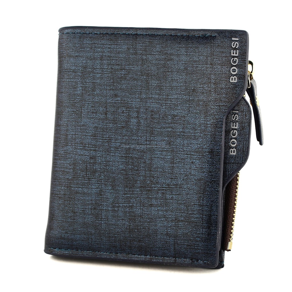 BOGESI Dompet Pria Model Lipat dengan Resleting Original GL Coklat Muda-Biru
