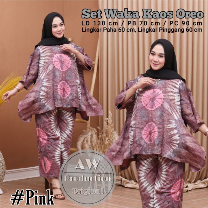 One Set Kaos Jumbo Wanita Tie Dye Setelan Waka Oneset Batwing Celana Baju Batik Wanita Bali