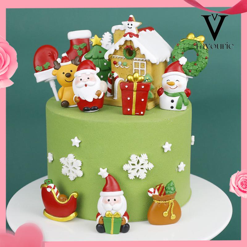 [COD]Ornamen dekorasi kue natal  kotak hadiah Santa Claus  makanan penutup pesta plug-in resin rusa-FA