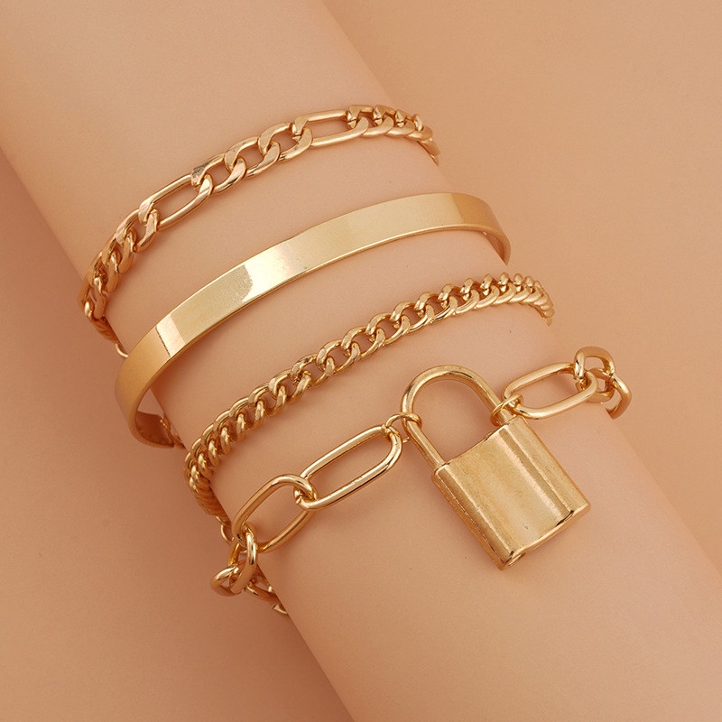 4pcs / Set Gelang Rantai Tebal Multilayer Untuk Wanita