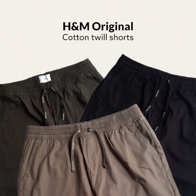 H&M Original celana pendek chino pinggang karet casual branded slim fit