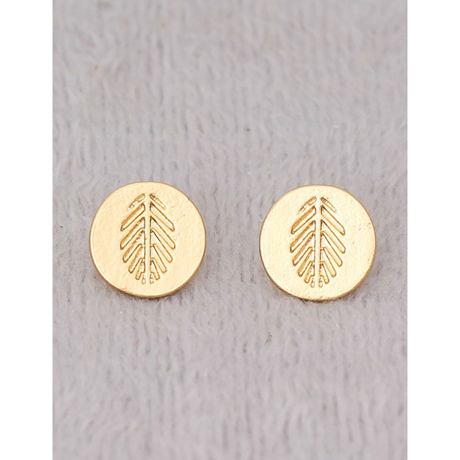 LRC Anting Tusuk Fashion Gold Round Leaf Earrings F40679