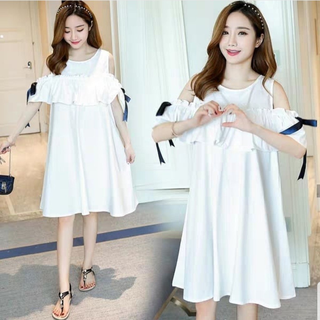 Dress putih polos / Sabrina dress pendek / mini dress Korea /dress casual elegant / Gaun remaja tanggung/ MINIDRESS cantik / korean style dress basic zh