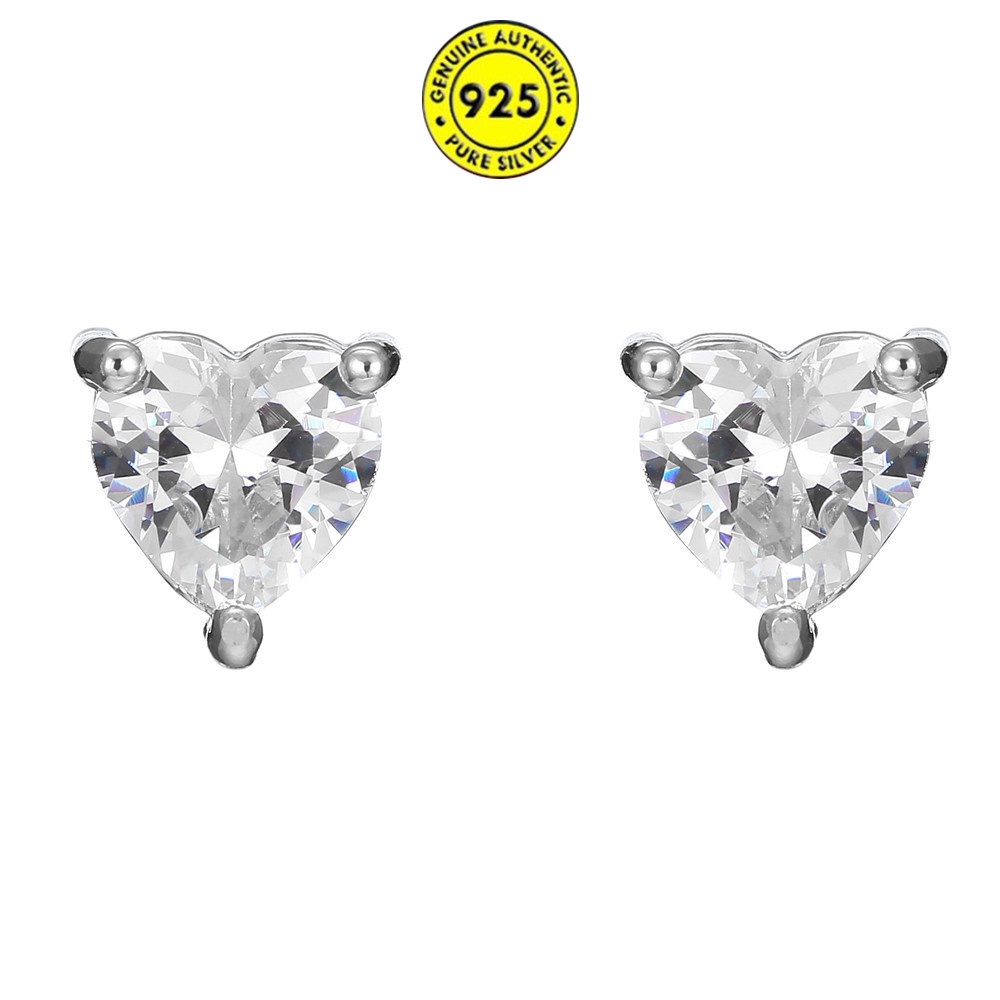 Anting Tusuk Bentuk Hati Bahan Sterling Silver 925 Anti Alergi Untuk Wanita