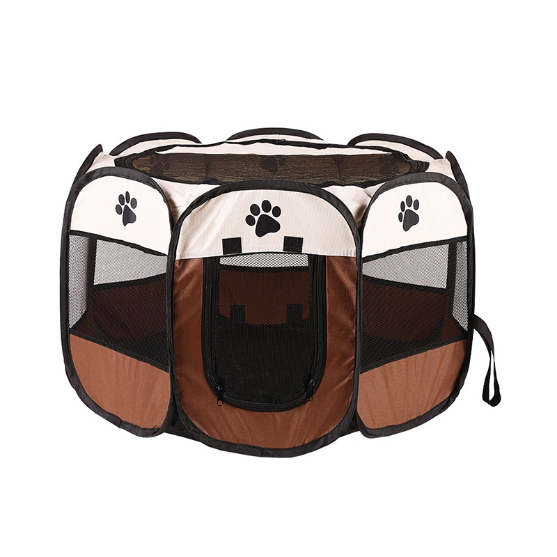 【Barang Tersedia】Kandang Hewan Lipat Bahan Kain Portabel Dengan 8 Panel-Cokelat