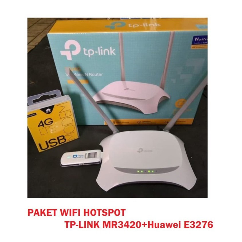 Paket Home Router 4G LTE SimCard Unlock ALL GSM TP-LINK MR3420 + Modem Huawei E3276