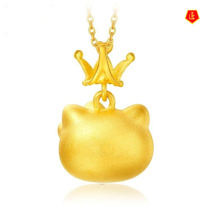 [Ready Stock]3D Gold Cartoon Cat Pendant Necklace Cute Fashion