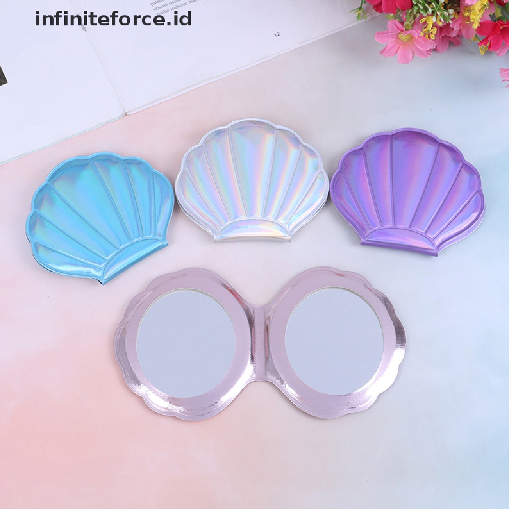 (Infiniteforce.Id) Cermin Makeup Dua Sisi Bentuk Kerang Bahan Kulit Pu