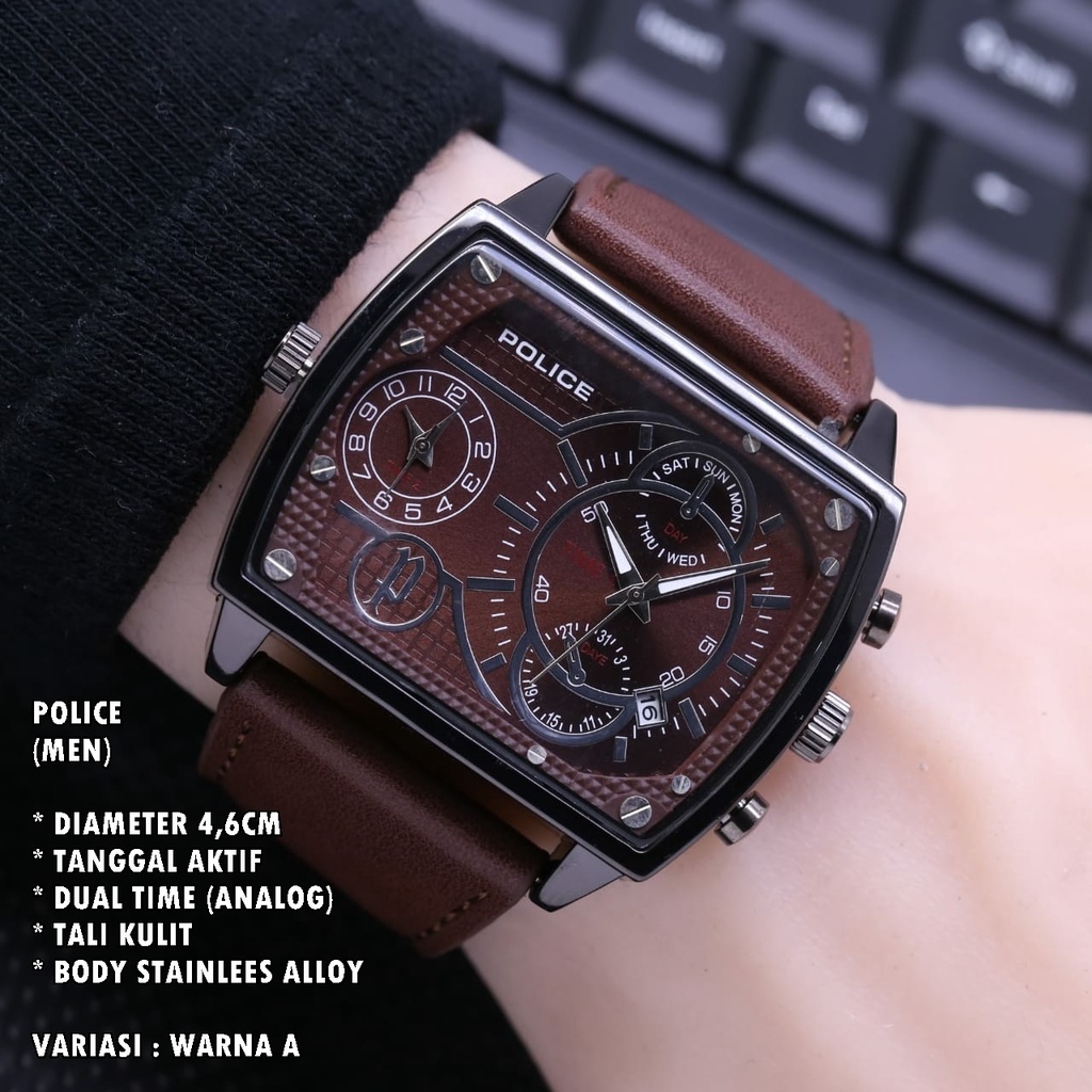 (BISA COD) JAM TANGAN WANITA FASHION TALI KULIT BODY SEGI TANGGAL &amp; DUAL TIME AKTIF