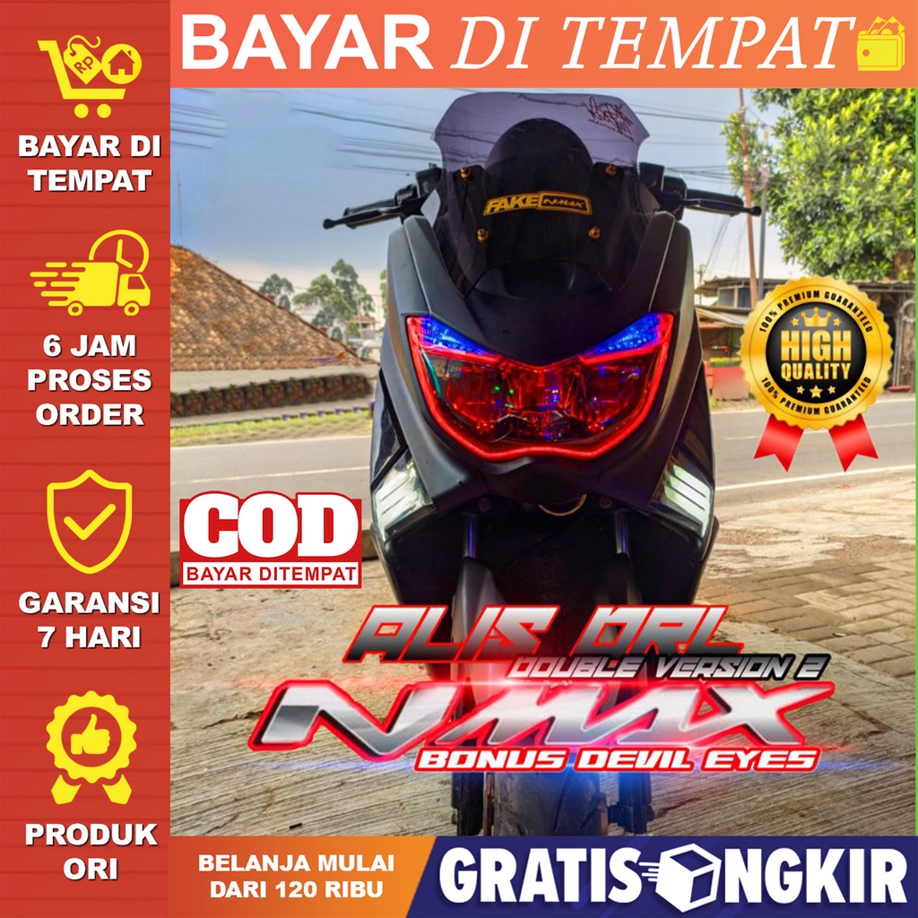 LAMPU ALIS  NMAX OLD V2 BONUS DEVIL EYES LAMPU LED AKSESORIS MOTOR NMAX LAMPU SENJA LED LAMPU DEPAN 