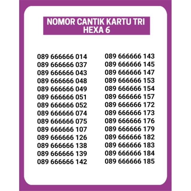 NOMOR CANTIK KARTU TRI HEXA 6