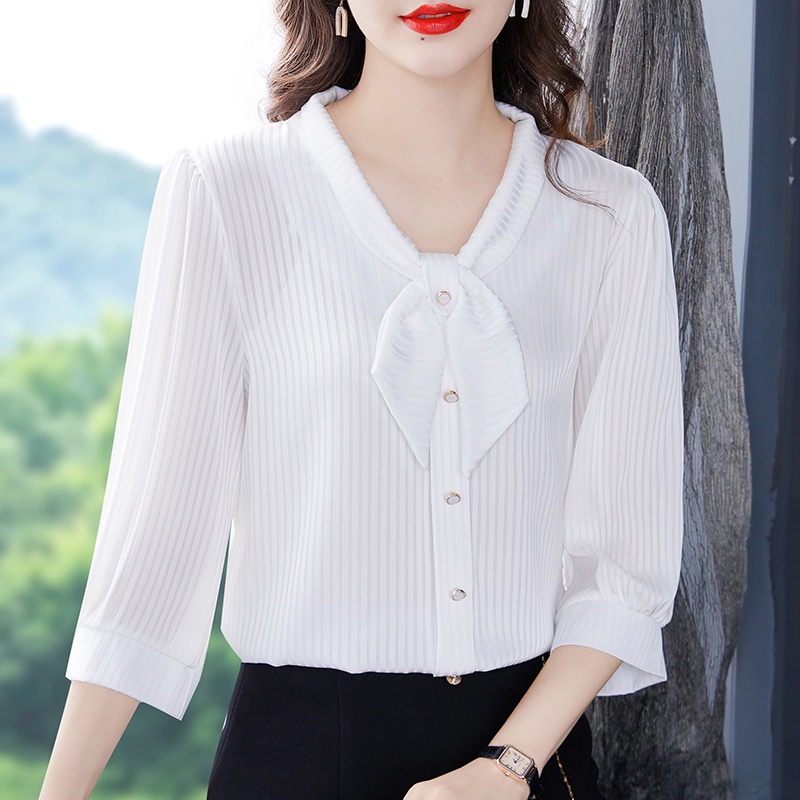 COD 2022 New Fashion Korean Style 3/4 Sleeve Casual Work Blouse for Women Blue Pink Green White Summer Shirts 2023t Baju Kemeja Wanita Kekinian