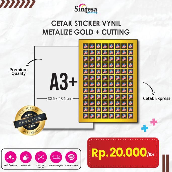 

(BISA COD) Cetak Sticker Vynil Metalize Gold + Cutting NEW Kode 877