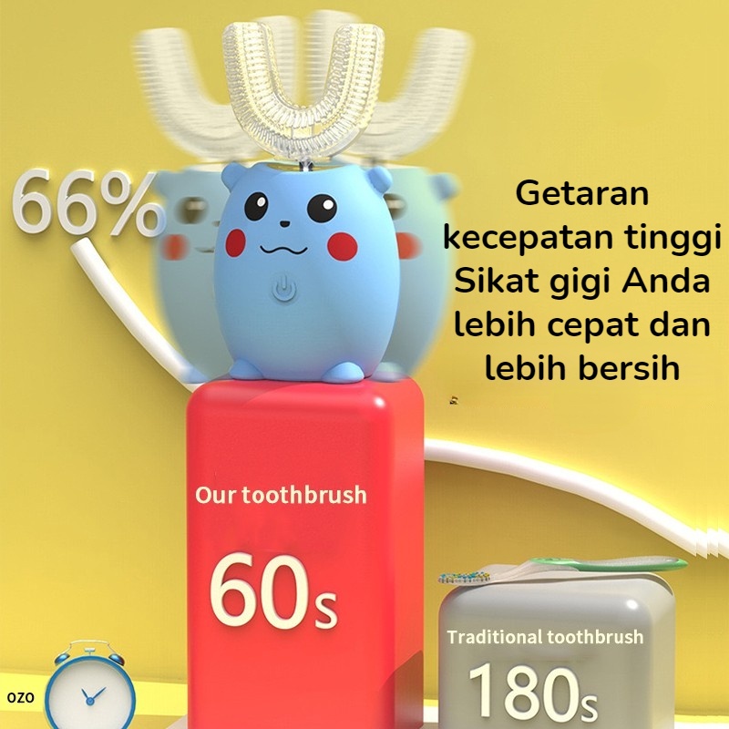 【Debora Mall】Sikat Gigi Elektrik Anak Pikachu Lucu Anit Air UV-Lampu LED Antibakteri Baterai Isi Ulang Gratis Piala Obat Kumur