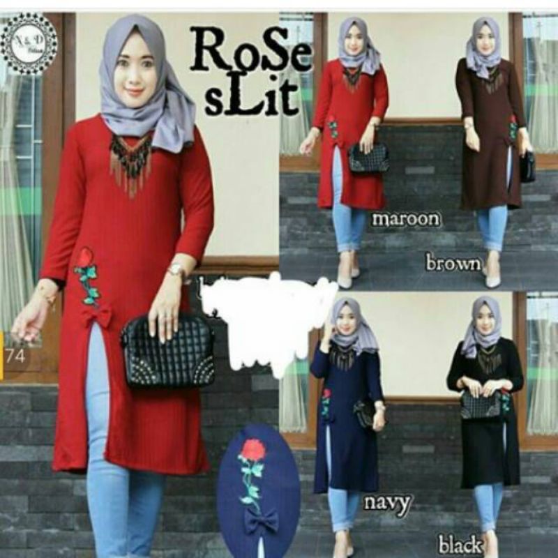 Rose slit atasan wanita fashion remaja muslim