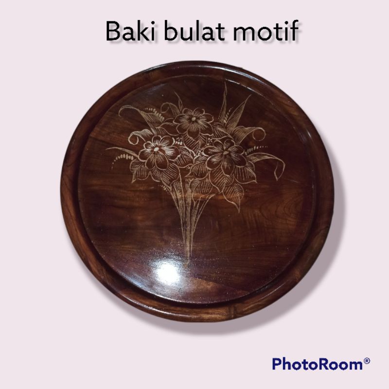 baki bulat - nampan bulat - nampan kayu - nampan kayu jati - barep jati