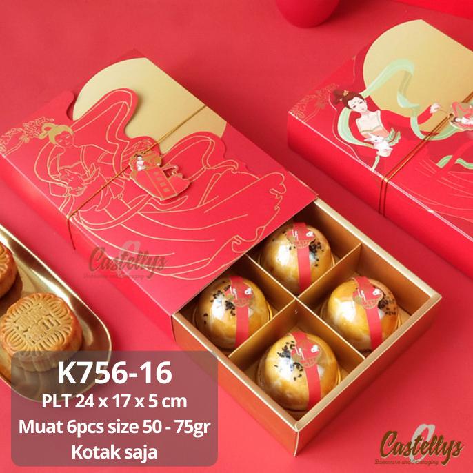 

_^_^_^] Kotak Box Mooncake K756-16 Merah Kue Bulan Pia Snowskin Cookies Imlek