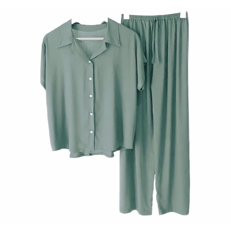 PIYAMA | BAJU TIDUR WANITA | SETELAN WANITA | PIYAMA WANITA | PIYAMA RAYON | PAJAMAS | PIYAMA JUMBO-Sage Green