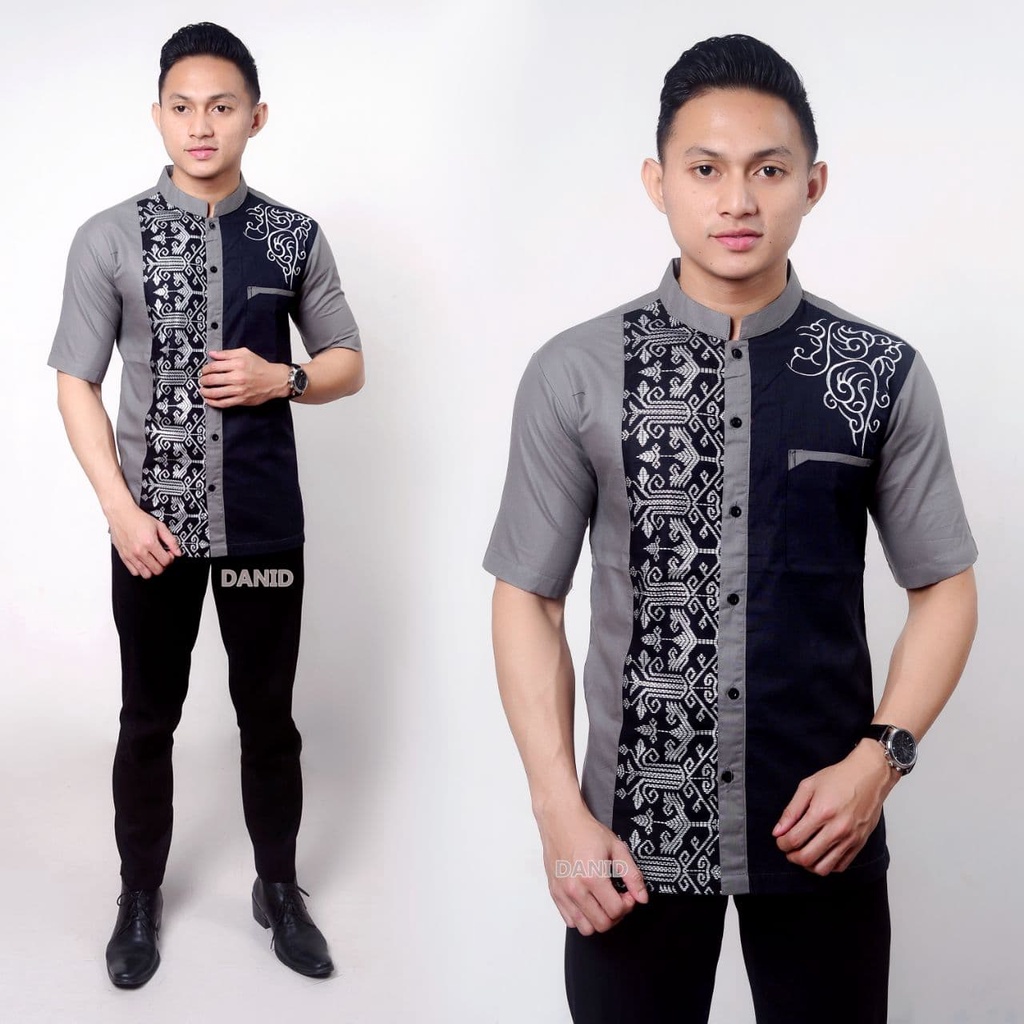 Baju koko bordir batik lengan pendek Busana muslim Modern