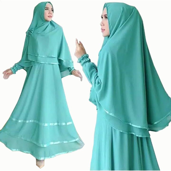gamis syari set khimar putih polos umroh busui real picture malika syari