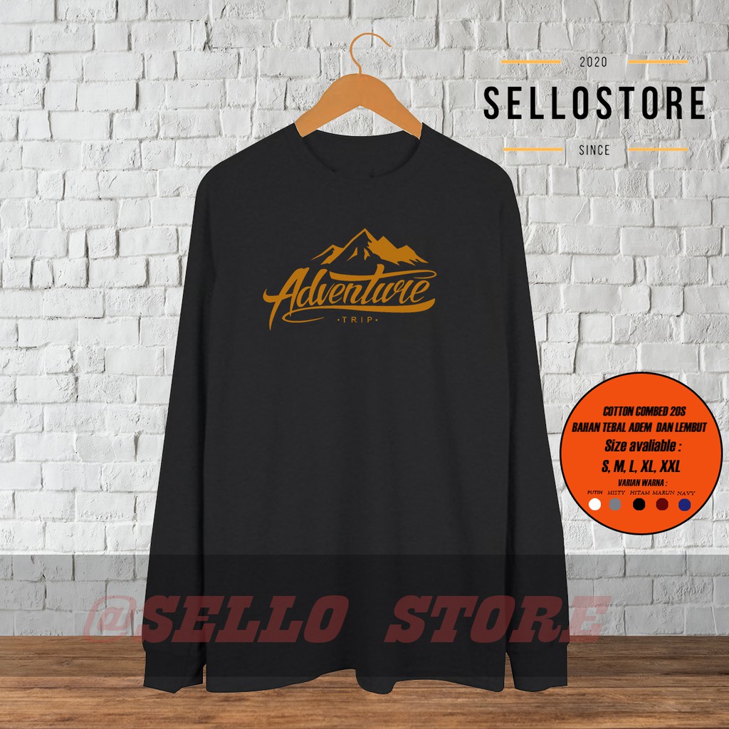 Kaos Pria Lengan Panjang Adventure Trip Longsleeve Koas Gunung Baju Distro Tangan Panjang